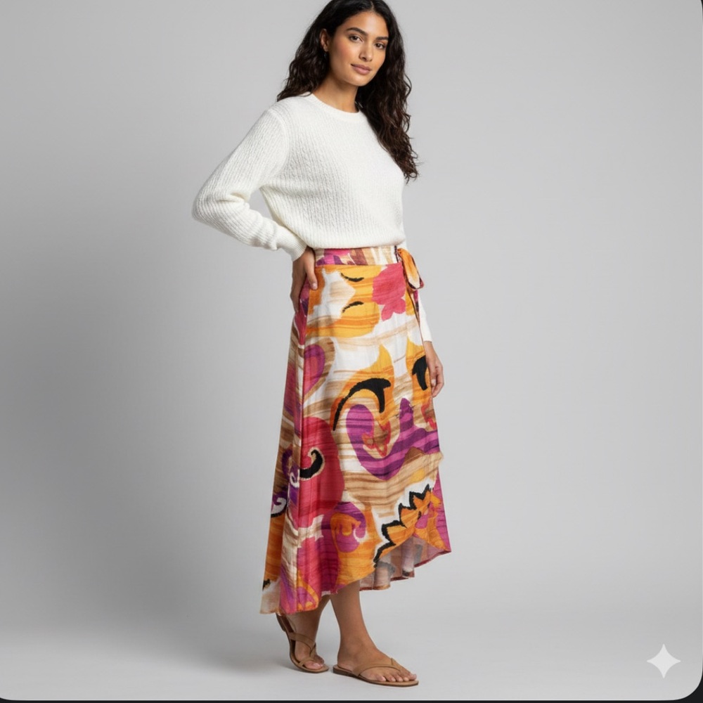 Rachel Zoe Midi Skirt Tiered Side Tie Assemetrical Multicolor NWT XS